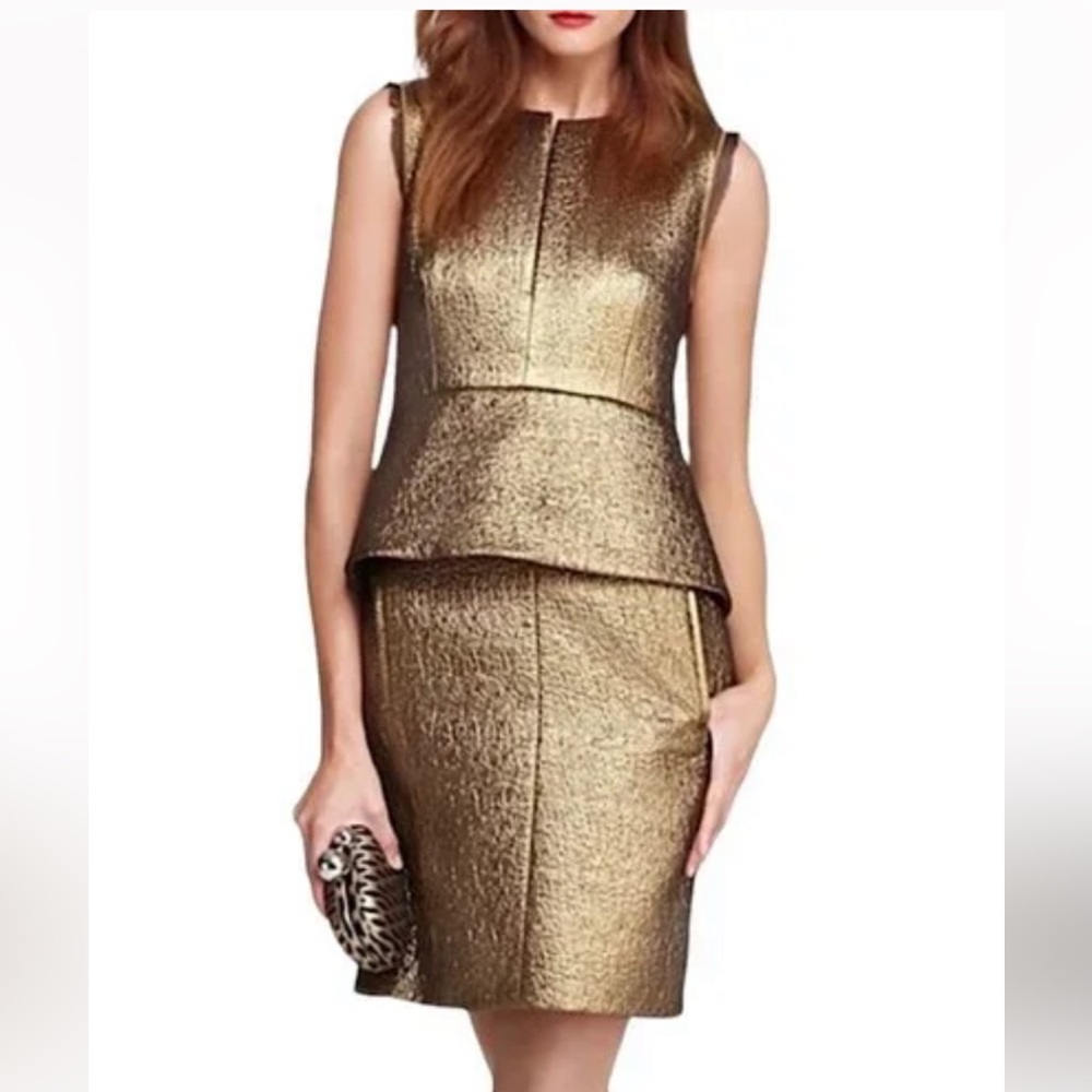 DVF Bronze/Peplum Cocktail Dress 8 Metallic Oscars